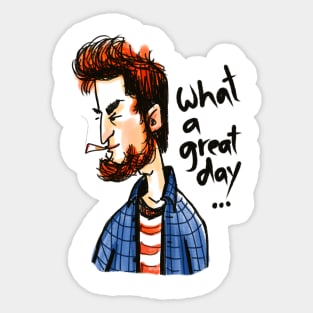 sarcastic man smoking. what a great day Sticker